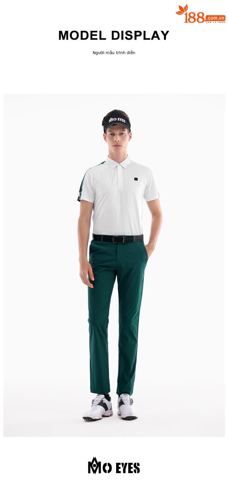 Quần dài golf nam mùa hè thắt lưng co giãn, phong cách thể thao — M23KUZ003-màu xám, M23KUZ003-màu trắng, M23KUZ003-Đen, M23KUZ003-màu xanh lá cây chi tiết 6