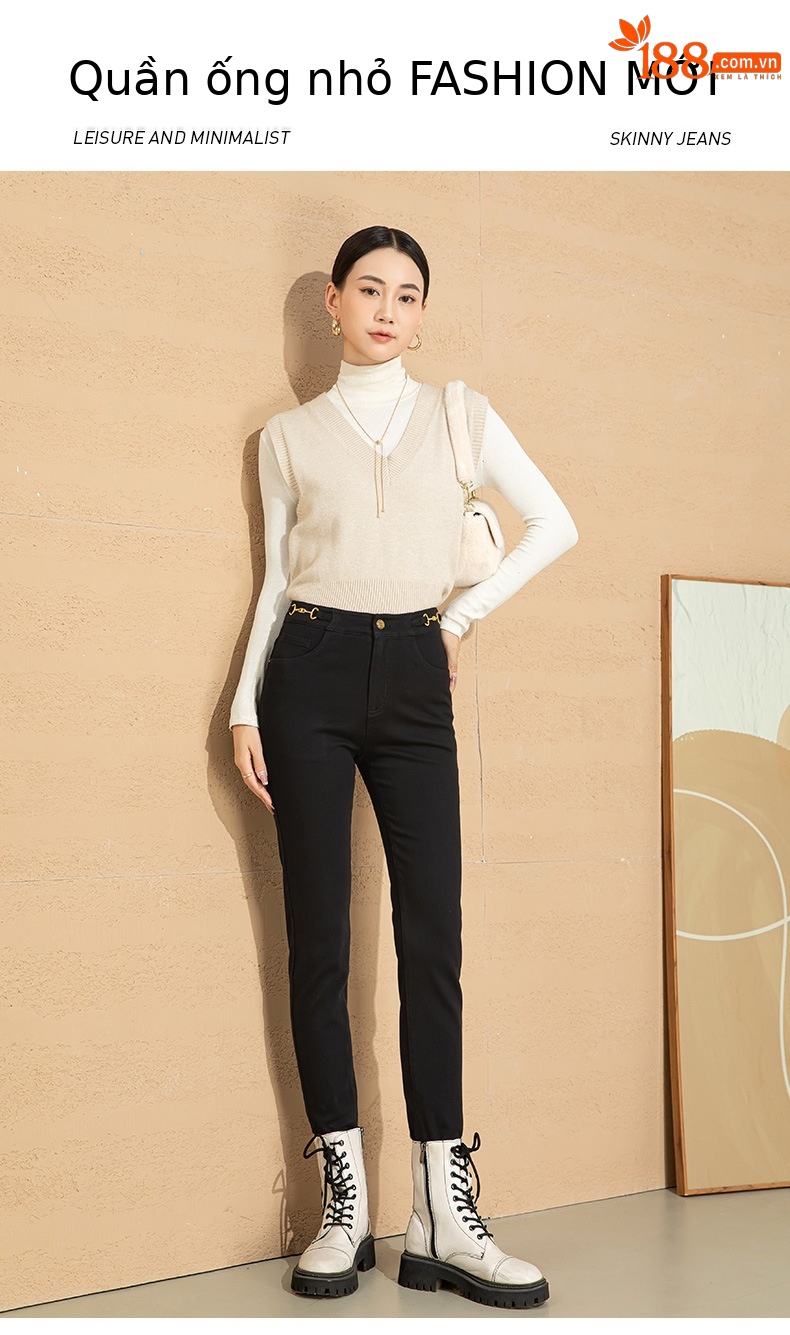 Quần jean nữ skinny cạp cao ôm sát đen co giãn — Màu đen chi tiết 1