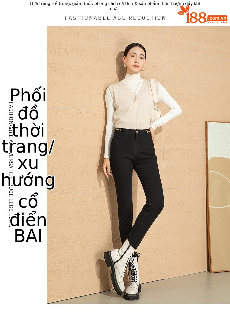 Quần jean nữ skinny cạp cao ôm sát đen co giãn — Màu đen chi tiết 7