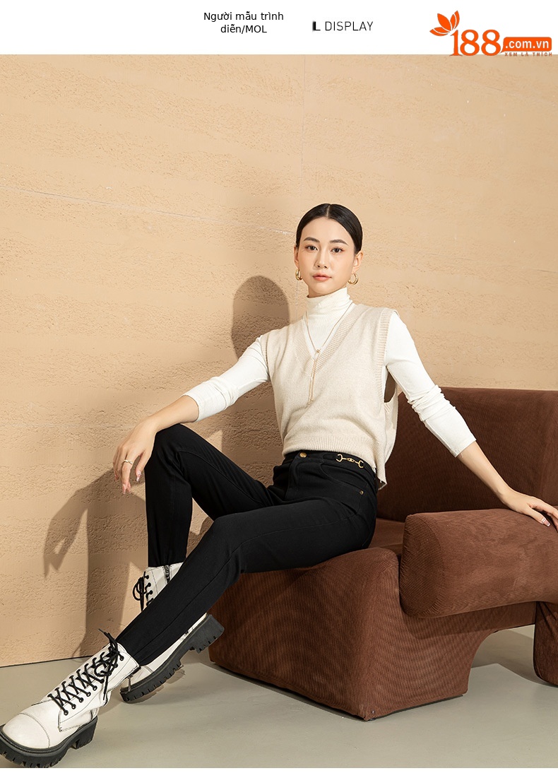 Quần jean nữ skinny cạp cao ôm sát đen co giãn — Màu đen chi tiết 8