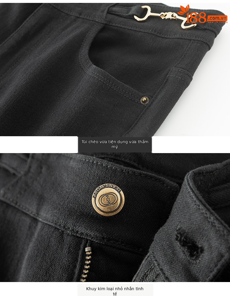 Quần jean nữ skinny cạp cao ôm sát đen co giãn — Màu đen chi tiết 14
