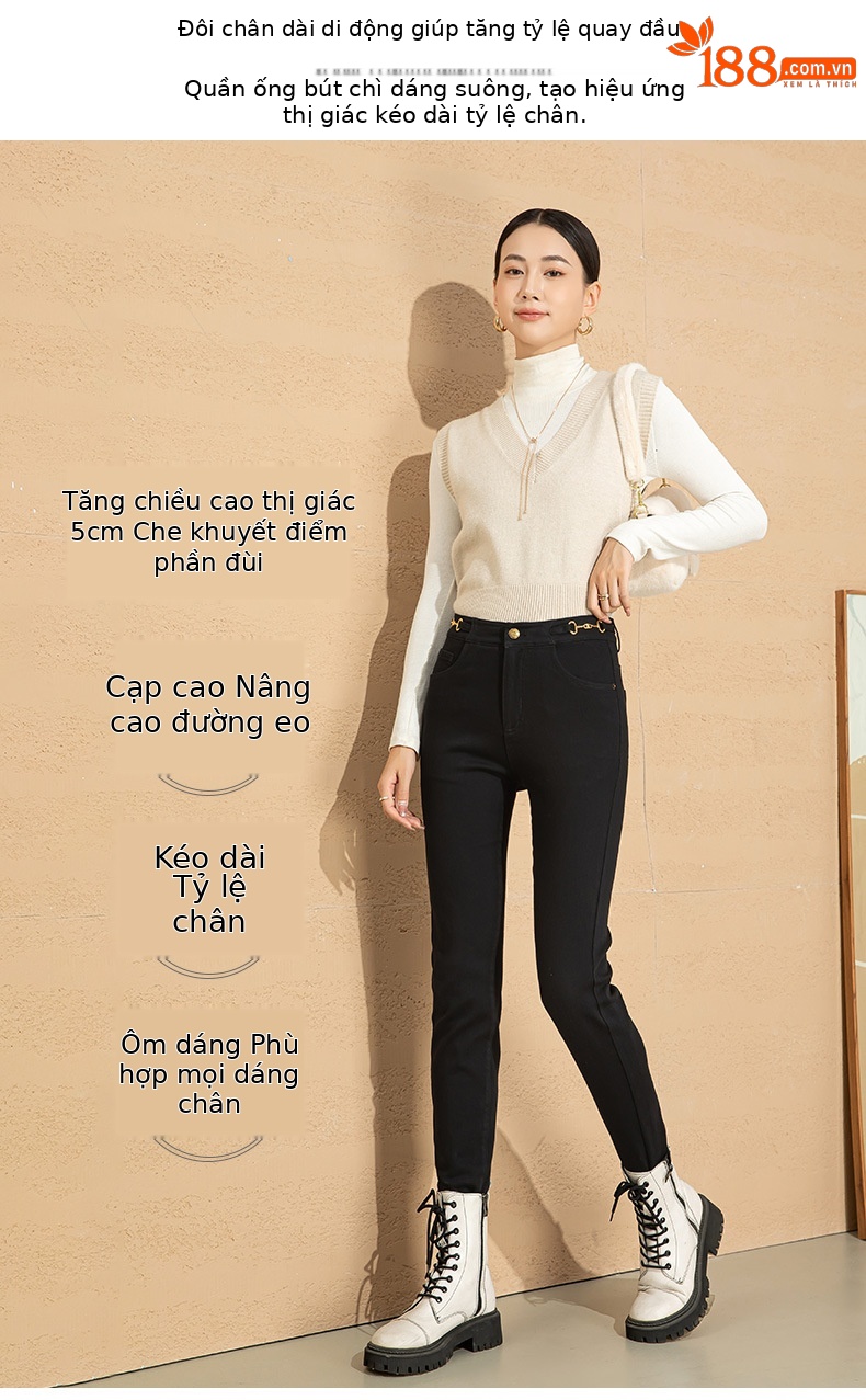 Quần jean nữ skinny cạp cao ôm sát đen co giãn — Màu đen chi tiết 4