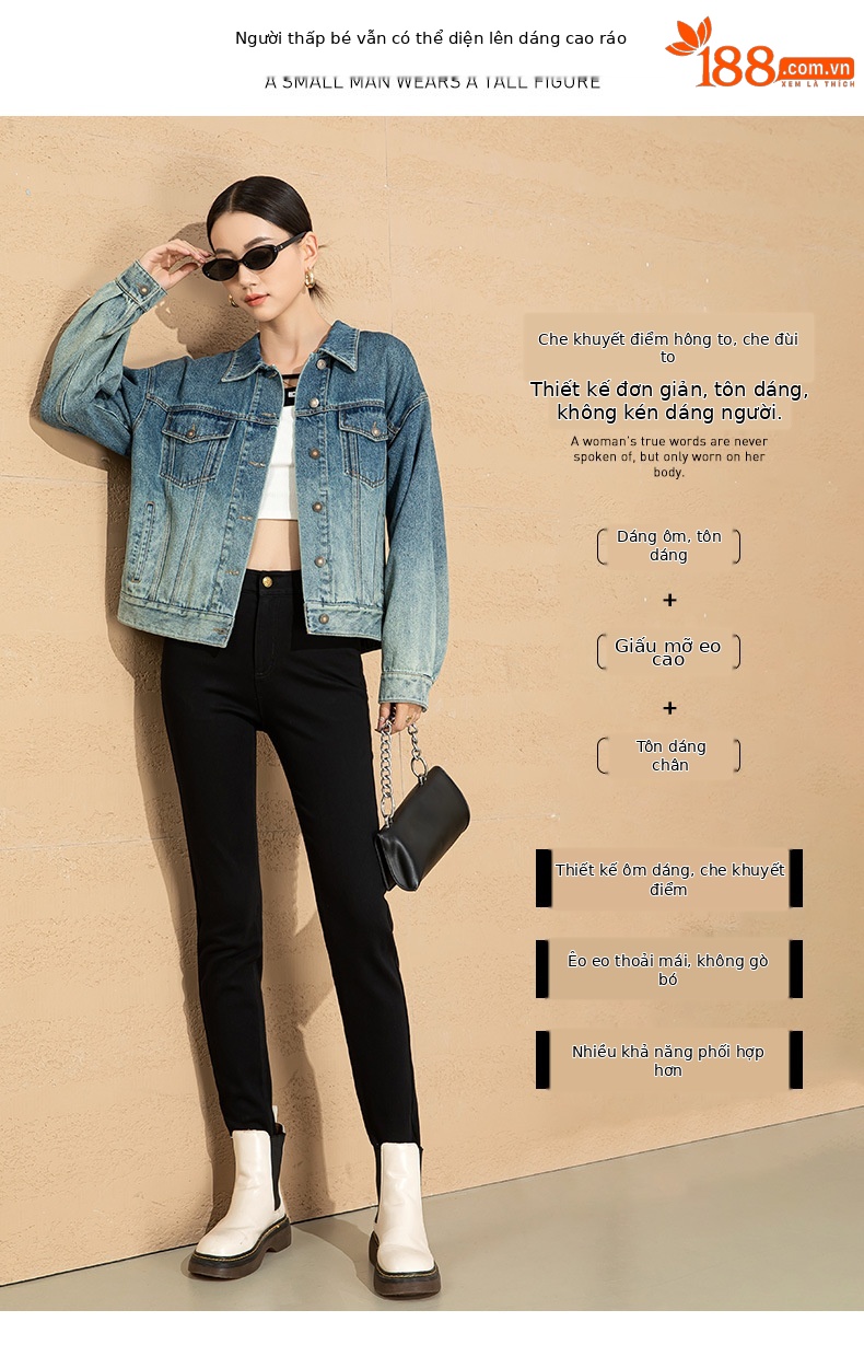 Quần jean nữ skinny cạp cao ôm sát đen co giãn — Màu đen chi tiết 6