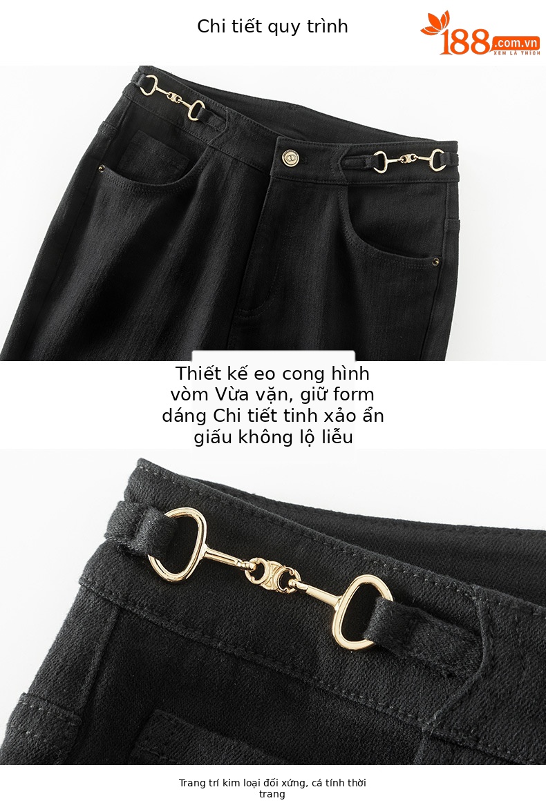 Quần jean nữ skinny cạp cao ôm sát đen co giãn — Màu đen chi tiết 13