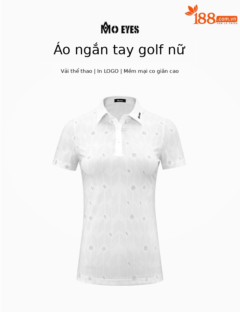 Áo phông nữ in hoa ngắn tay chơi golf vải thể thao đàn hồi cao mùa hè — M23YF007-màu trắng chi tiết 2