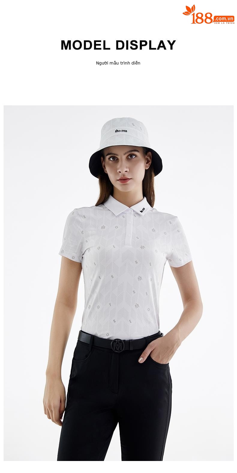 Áo phông nữ in hoa ngắn tay chơi golf vải thể thao đàn hồi cao mùa hè — M23YF007-màu trắng chi tiết 5