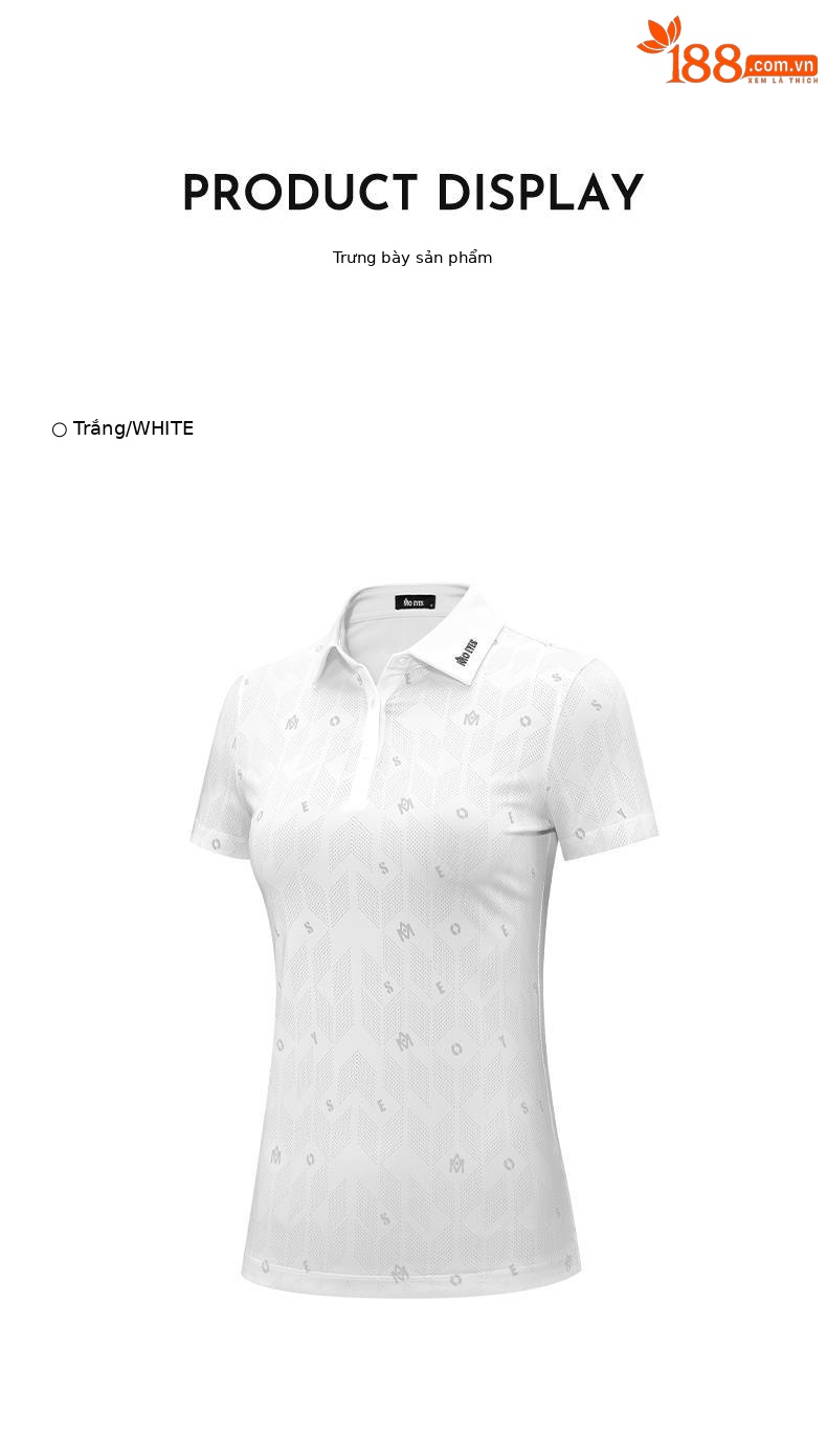 Áo phông nữ in hoa ngắn tay chơi golf vải thể thao đàn hồi cao mùa hè — M23YF007-màu trắng chi tiết 8