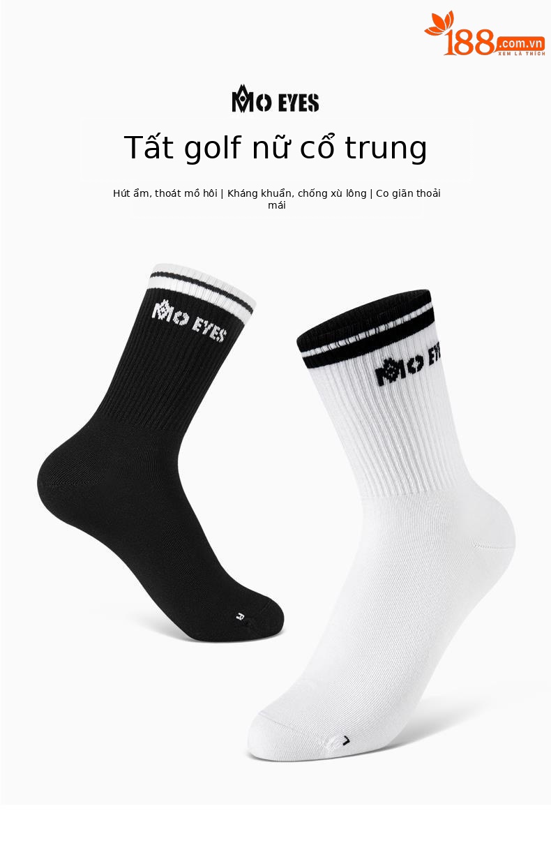 Tất golf nữ moeyes mắt ma thuật phối màu ống giữa co giãn thể thao chống bóng — Một size chi tiết 2