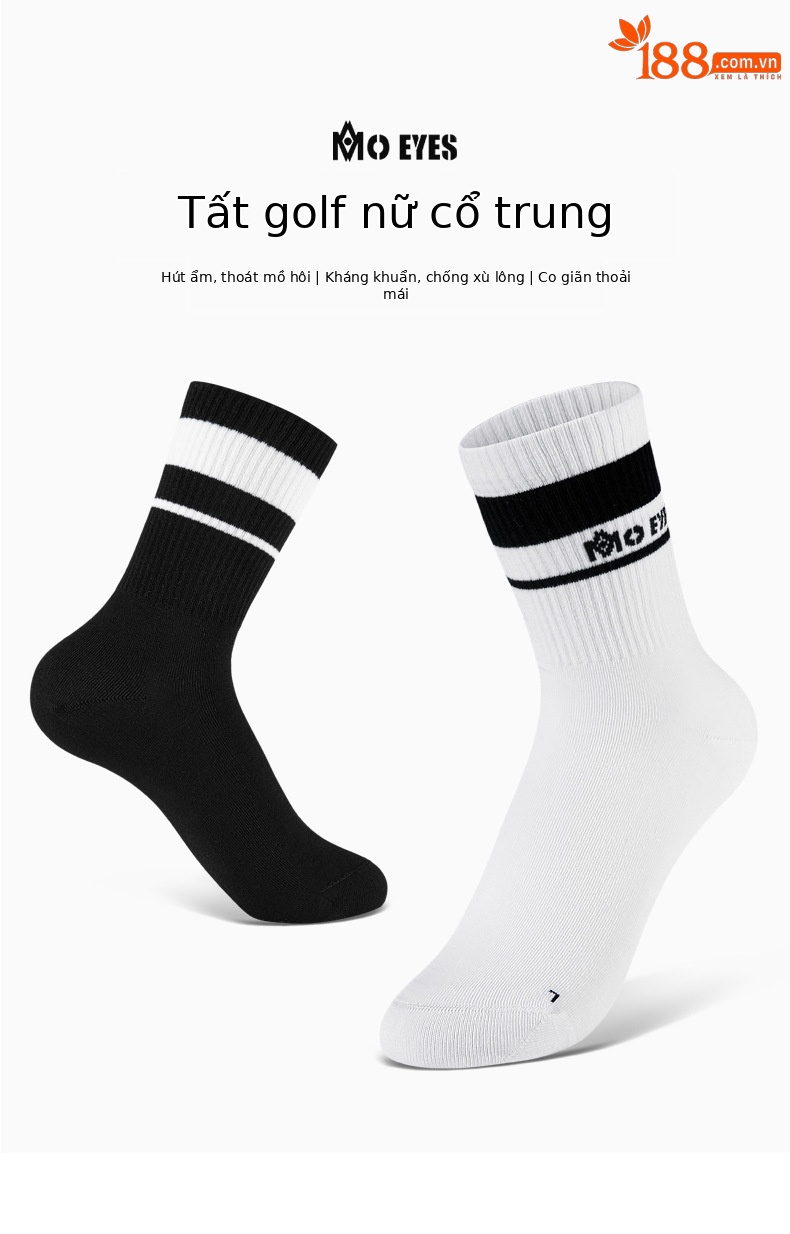 Tất golf nữ moeyes mắt ma thuật phối màu ống giữa co giãn thể thao chống bóng — Một size chi tiết 28