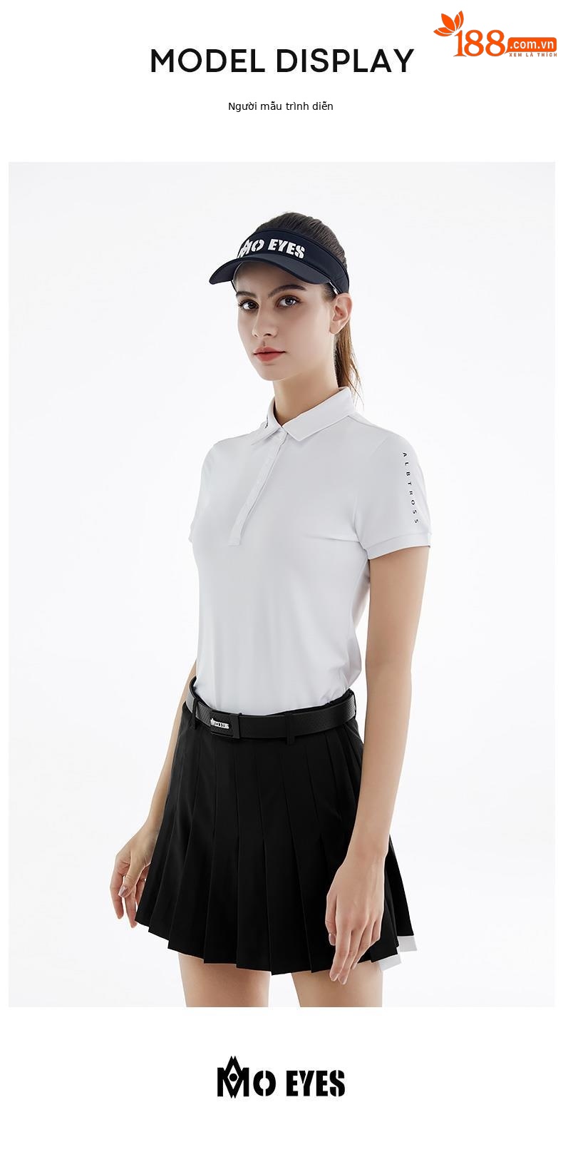 Váy golf nữ xếp ly Moyes dáng dài sau ngắn trước, có lót chống hở — M23QZ004-Đen, M23QZ004-màu trắng chi tiết 6