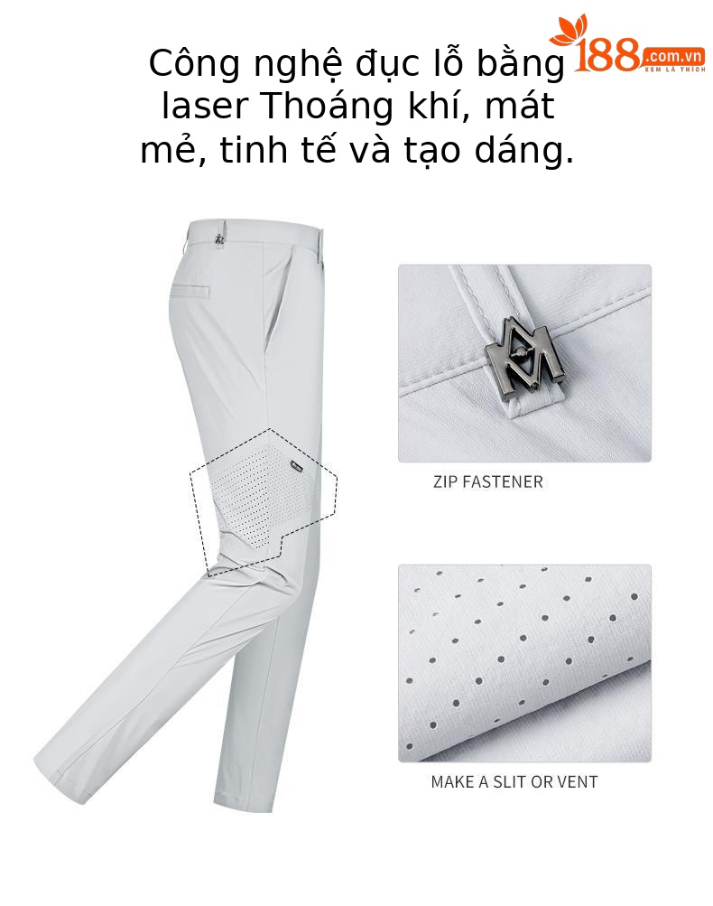 Quần golf nam dài mùa hè Moeyes – chất liệu thấm hút nhanh khô, thoáng khí — M23KUZ004-màu trắng, M23KUZ004-màu xám, M23KUZ004-Đen, M23KUZ004-màu xanh hải quân chi tiết 2