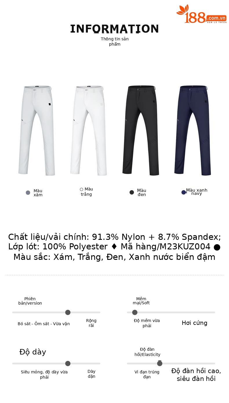 Quần golf nam dài mùa hè Moeyes – chất liệu thấm hút nhanh khô, thoáng khí — M23KUZ004-màu trắng, M23KUZ004-màu xám, M23KUZ004-Đen, M23KUZ004-màu xanh hải quân chi tiết 4