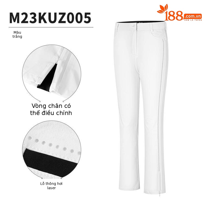 Quần dài thể thao golf nữ Moyes ống đứng có lỗ thoáng khí khóa kéo — M23KUZ005-màu trắng, M23KUZ005-Đen