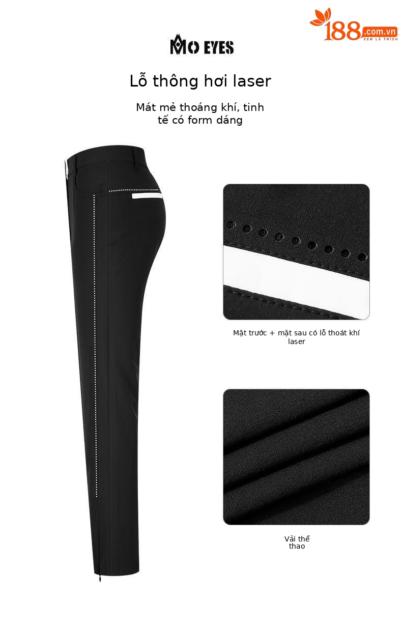 Quần dài thể thao golf nữ Moyes ống đứng có lỗ thoáng khí khóa kéo — M23KUZ005-màu trắng, M23KUZ005-Đen chi tiết 3