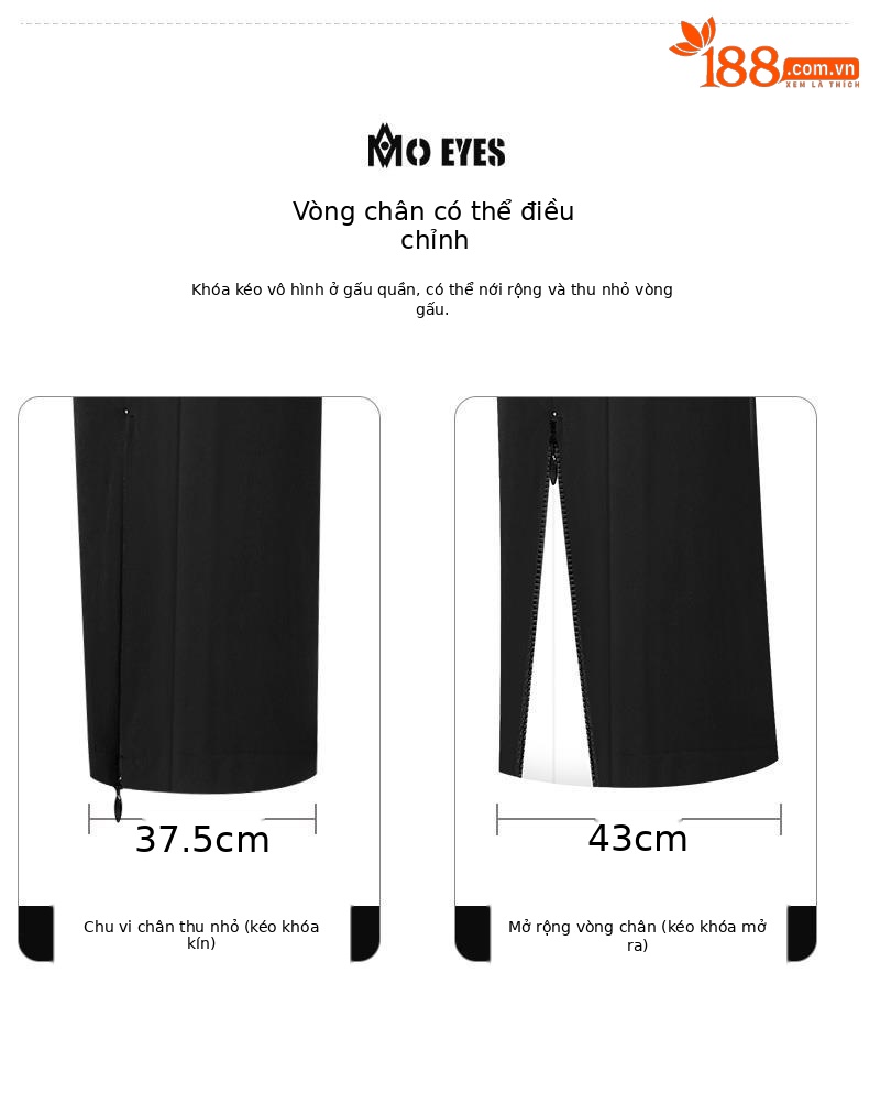 Quần dài thể thao golf nữ Moyes ống đứng có lỗ thoáng khí khóa kéo — M23KUZ005-màu trắng, M23KUZ005-Đen chi tiết 4