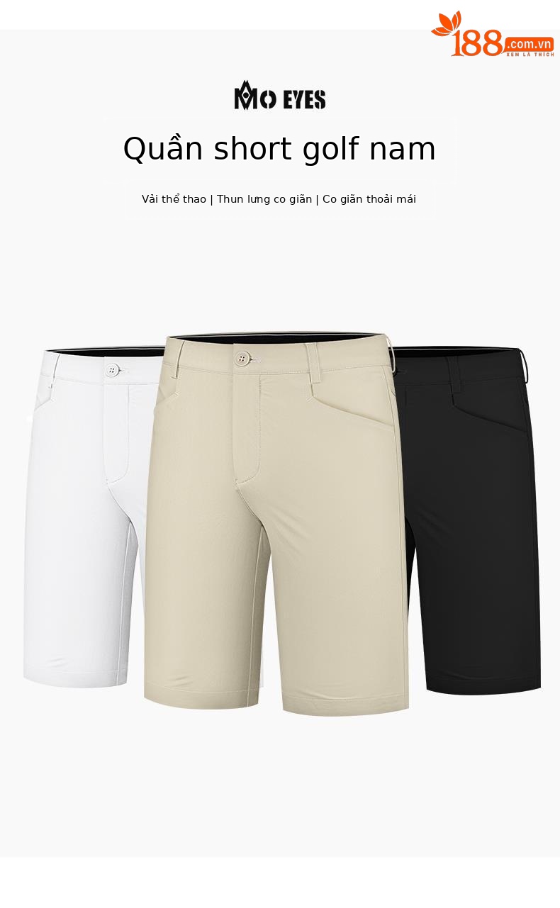 Quần short golf nam Moeyes Magic Eye co giãn mùa hè — M23KUZ002-Đen, M23KUZ002-Kaki, M23KUZ002-màu trắng chi tiết 1