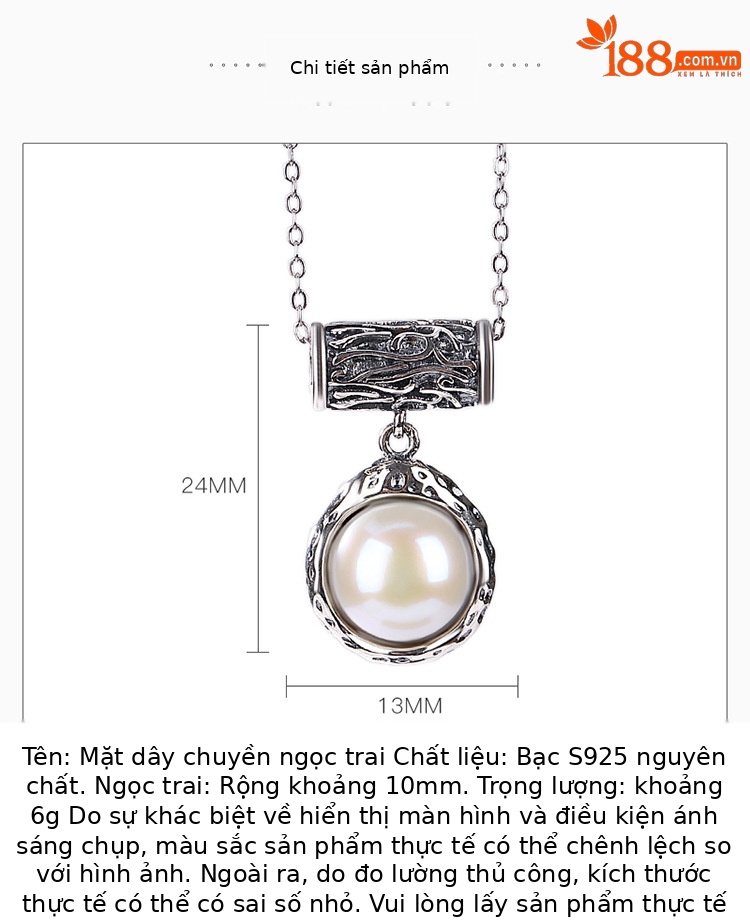 Mặt dây chuyền bạc S925 hình hươu nai kết hợp ngọc trai phong cách cổ điển — Mặt Dây chuyền đơn (không có dây chuyền) chi tiết 2