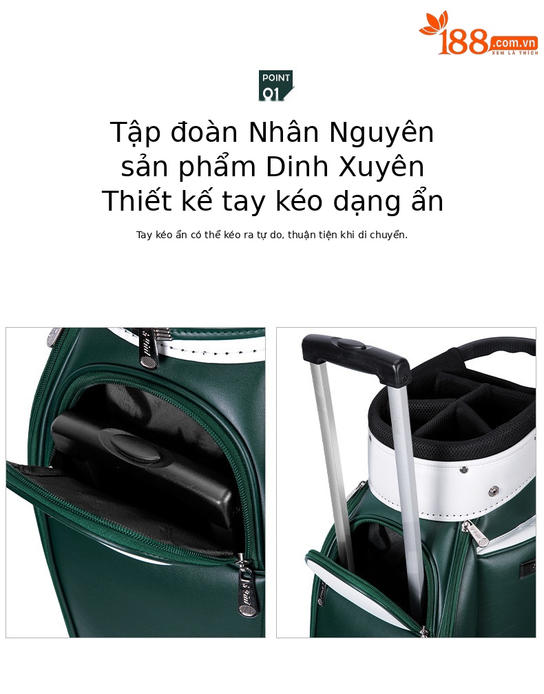 Túi golf PGM đẩy kéo 4 bánh chống nước phong cách Hàn Quốc — QB127-màu nâu, QB127-màu xanh lá cây chi tiết 2