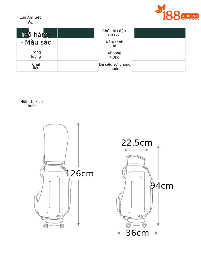 Túi golf PGM đẩy kéo 4 bánh chống nước phong cách Hàn Quốc — QB127-màu nâu, QB127-màu xanh lá cây chi tiết 5