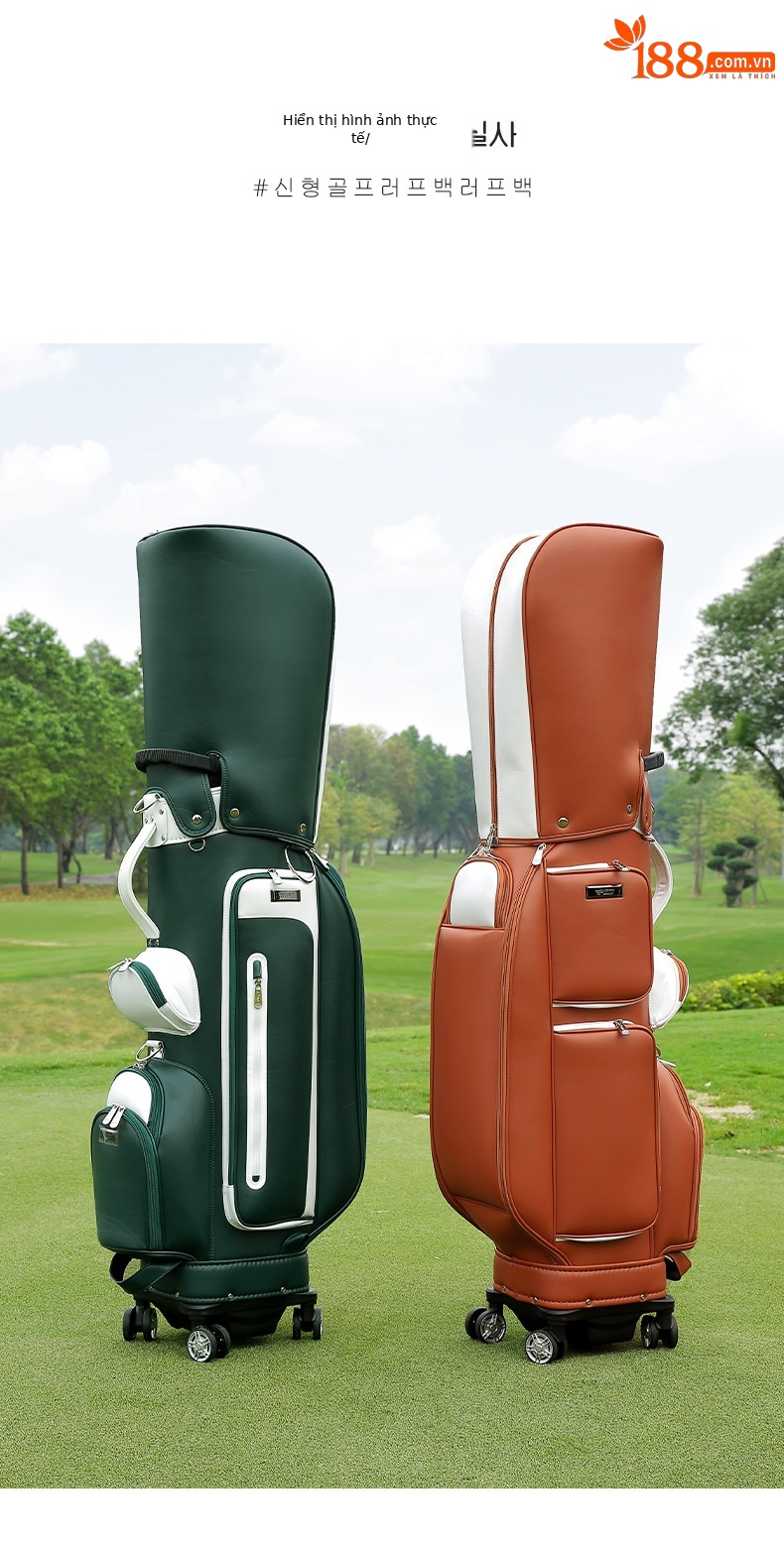 Túi golf PGM đẩy kéo 4 bánh chống nước phong cách Hàn Quốc — QB127-màu nâu, QB127-màu xanh lá cây chi tiết 6