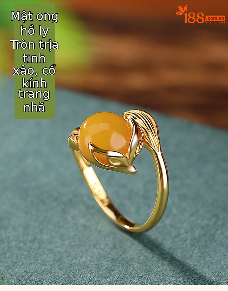 Nhẫn bạc S925 mạ vàng hình cáo sáp ong phong cách thời trang — Mở một size chi tiết 2
