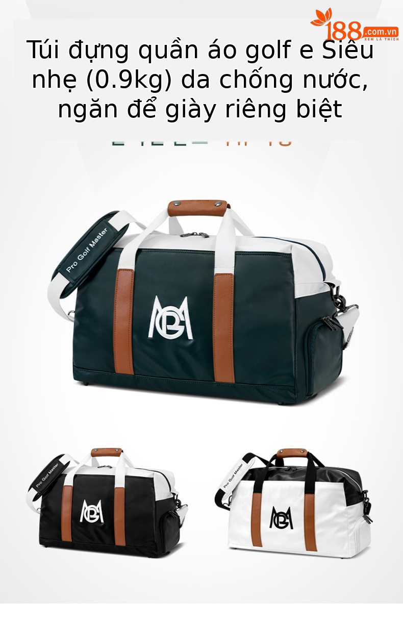Túi tote golf PGM chống nước nhẹ, ngăn giày riêng, kích thước 50x24x29 cm — YWB043-Trắng Đen, YWB043-Trắng xanh lục, YWB043-Đen Trắng chi tiết 3