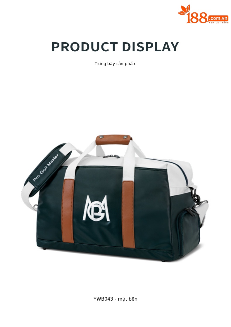 Túi tote golf PGM chống nước nhẹ, ngăn giày riêng, kích thước 50x24x29 cm — YWB043-Trắng Đen, YWB043-Trắng xanh lục, YWB043-Đen Trắng chi tiết 19