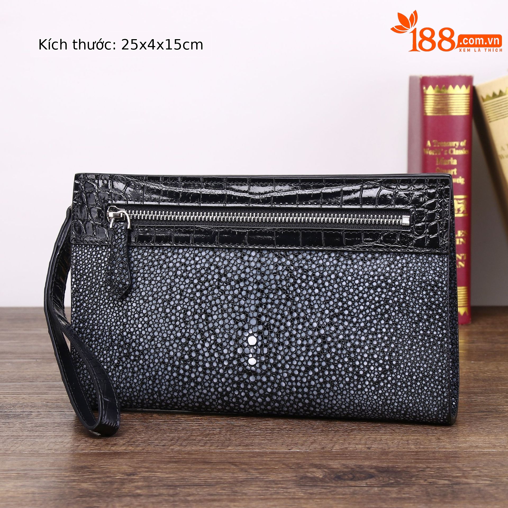 Túi clutch nam họa tiết vân cá ngọc trai bóng mượt, dung tích lớn, đựng điện thoại