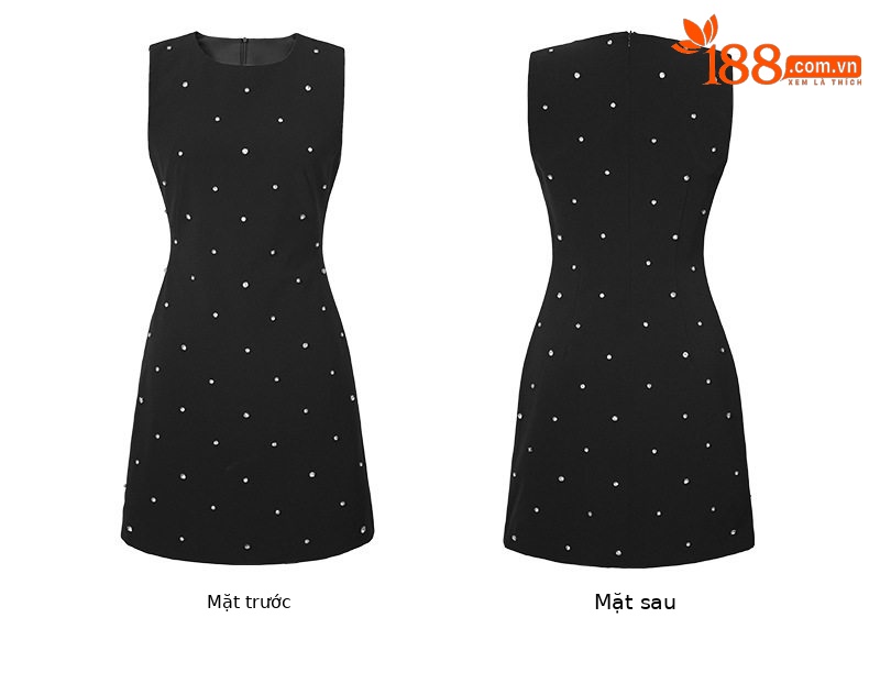 Đầm ôm body nữ cổ tròn không tay, phong cách tiểu thư đính đá, dáng chữ A — [Đen], [Trắng kem] chi tiết 5