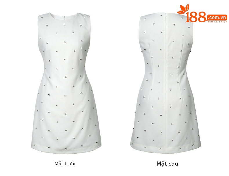 Đầm ôm body nữ cổ tròn không tay, phong cách tiểu thư đính đá, dáng chữ A — [Đen], [Trắng kem] chi tiết 6