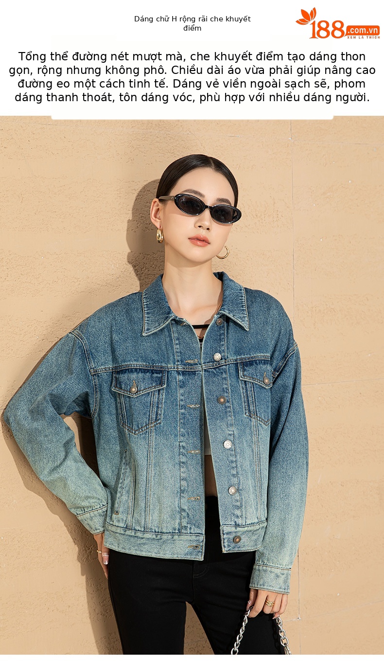 Áo khoác denim nữ dáng rộng phong cách BF — Màu đen chi tiết 4