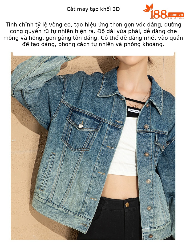 Áo khoác denim nữ dáng rộng phong cách BF — Màu đen chi tiết 6