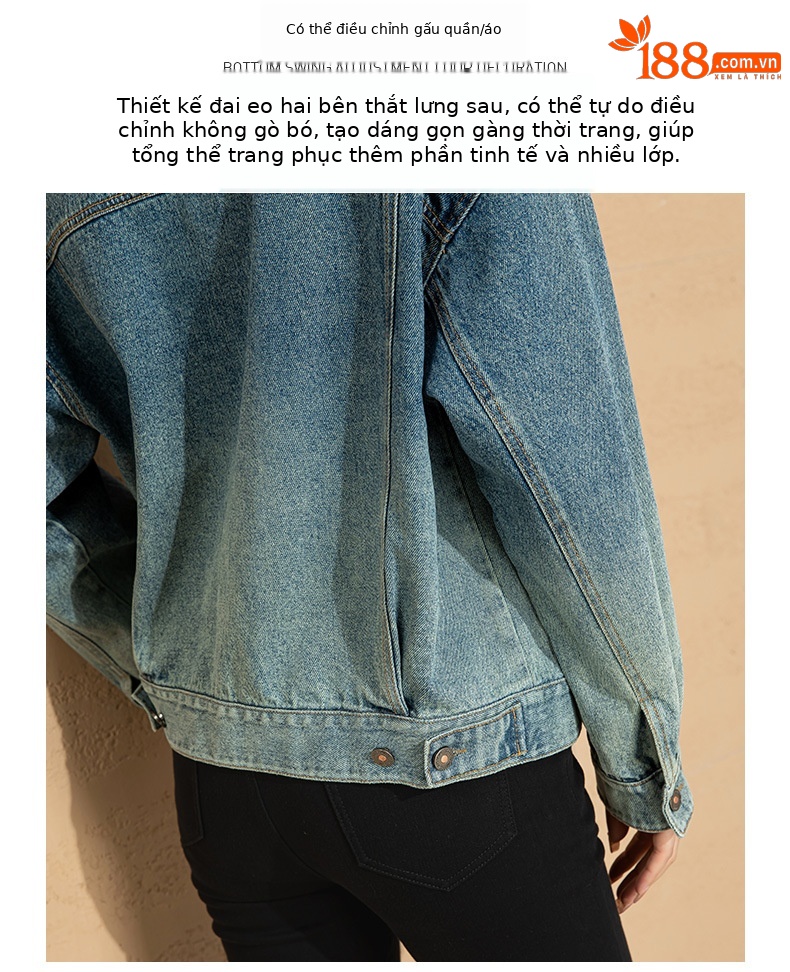 Áo khoác denim nữ dáng rộng phong cách BF — Màu đen chi tiết 8