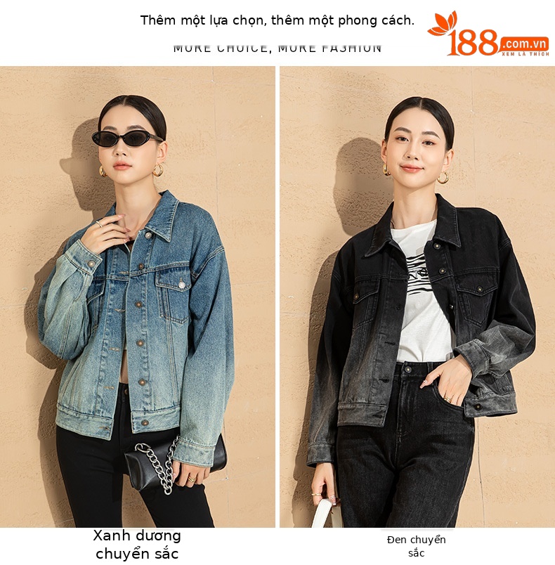 Áo khoác denim nữ dáng rộng phong cách BF — Màu đen chi tiết 11