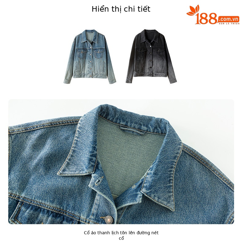 Áo khoác denim nữ dáng rộng phong cách BF — Màu đen chi tiết 18