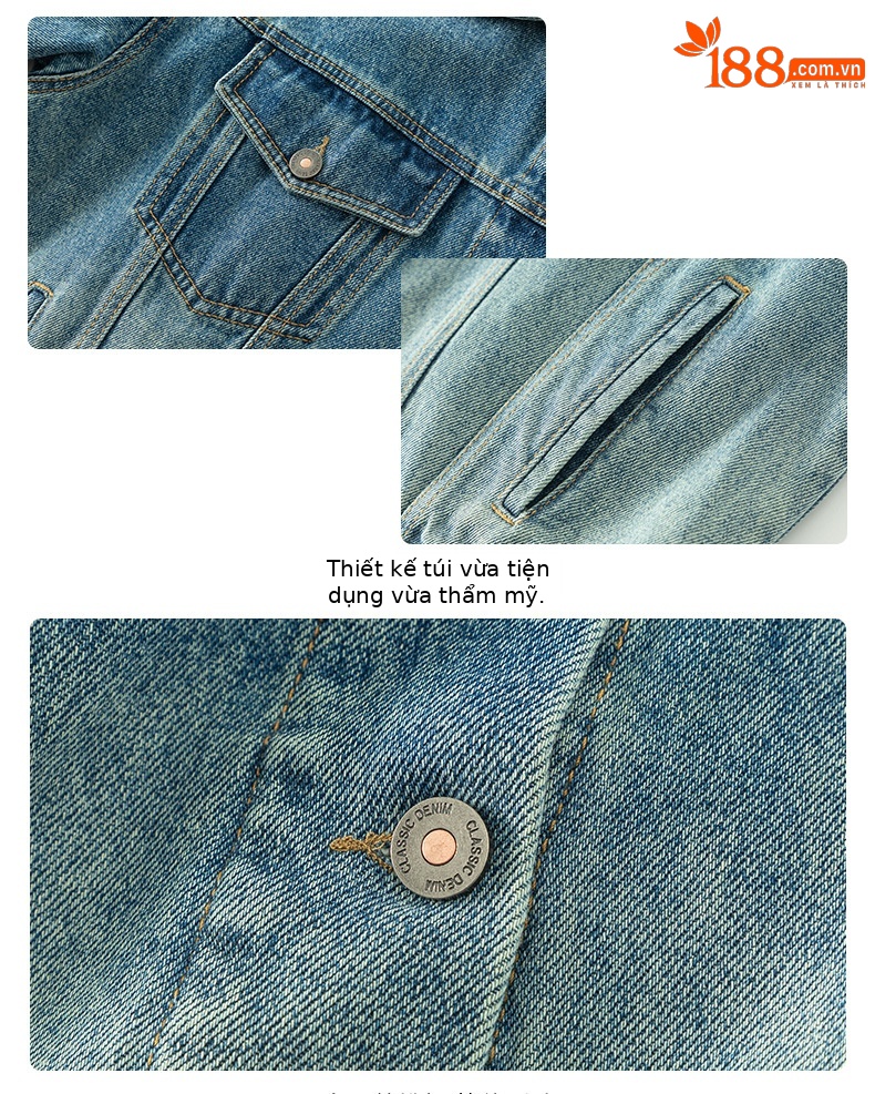 Áo khoác denim nữ dáng rộng phong cách BF — Màu đen chi tiết 19