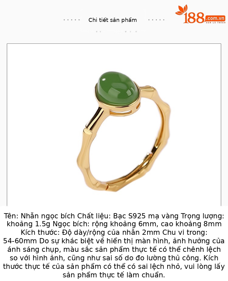 Nhẫn bạc S925 mạ vàng phong cách cổ điển hình trứng khắc họa tiết tre — Kiểu mạ bạch kim chi tiết 2