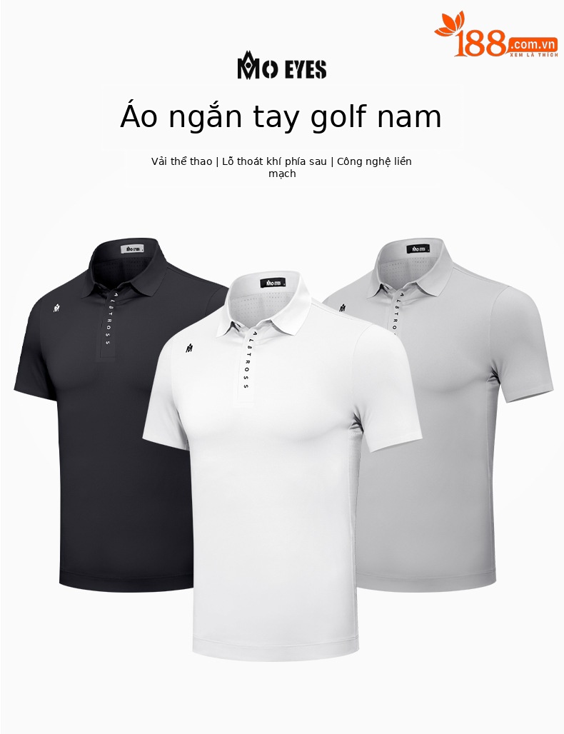 Áo thun thể thao nam ngắn tay chơi golf co giãn cao mềm mại thoáng khí — M23YF001-Đen, M23YF001-màu xám, M23YF001-màu trắng chi tiết 2