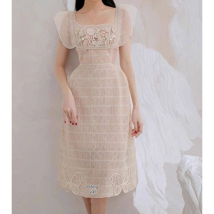 Đầm maxi nữ thắt eo tay cánh bướm thêu ren mềm mại — Trường An