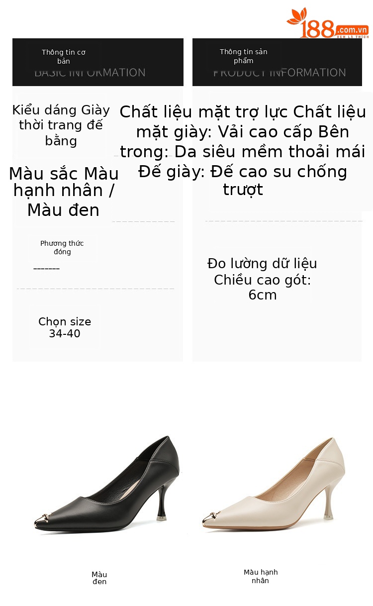 Giày cao gót nữ mũi nhọn gót nhọn mũi kim loại kiểu mới xuân thu — Màu đen chi tiết 3