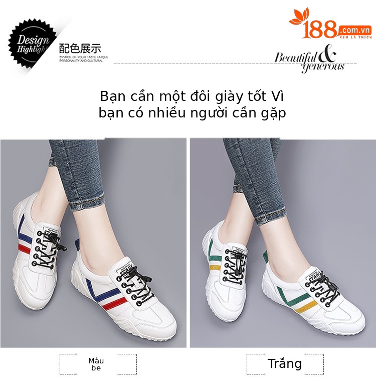 Giày sneaker nữ đế mềm trắng thể thao phối màu be — 3196 màu trắng, 3196 màu be chi tiết 8