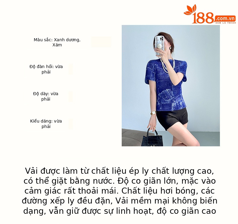 Áo thun denim phối họa tiết cô gái nóng bỏng mùa hè, thiết kế độc đáo tôn dáng — Màu xanh lam chi tiết 3