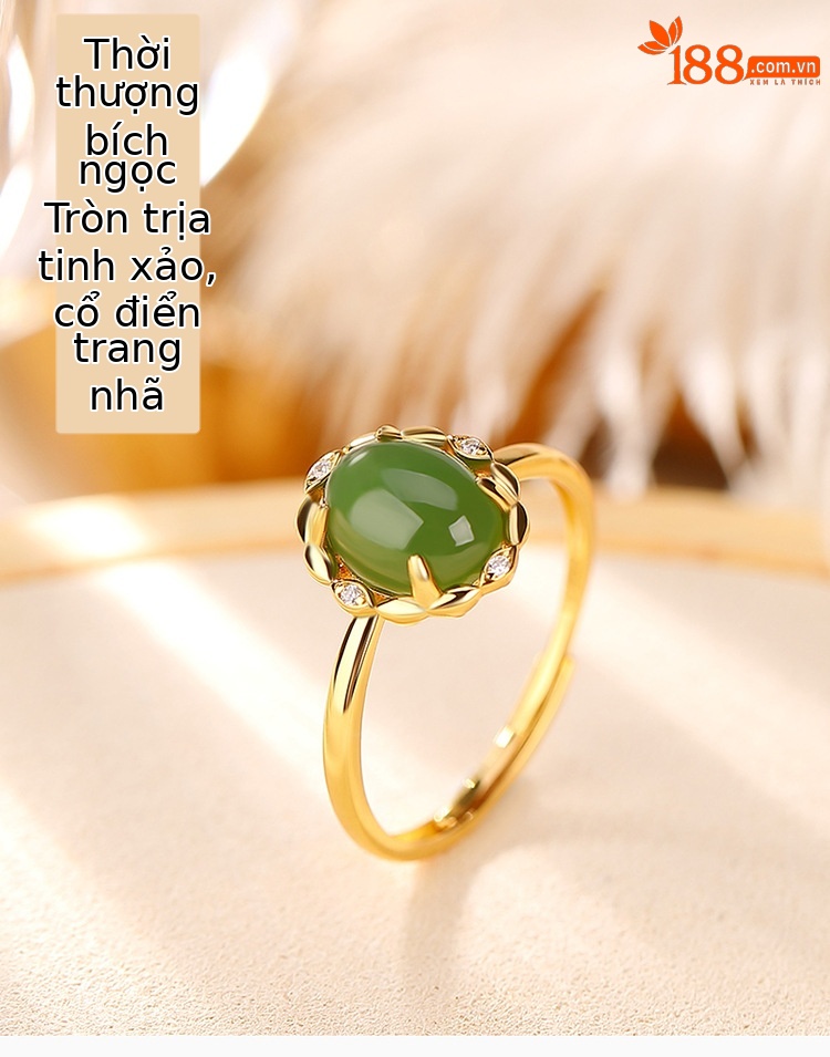 Nhẫn nữ bạc S925 mặt trứng ngọc bích mạ vàng phong cách đơn giản thanh lịch — Kiểu mạ bạch kim, Kiểu mạ vàng chi tiết 1