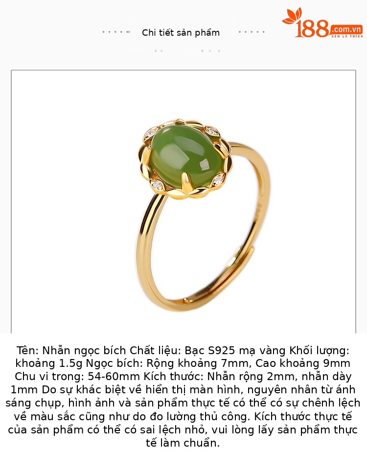 Nhẫn nữ bạc S925 mặt trứng ngọc bích mạ vàng phong cách đơn giản thanh lịch — Kiểu mạ bạch kim, Kiểu mạ vàng chi tiết 2