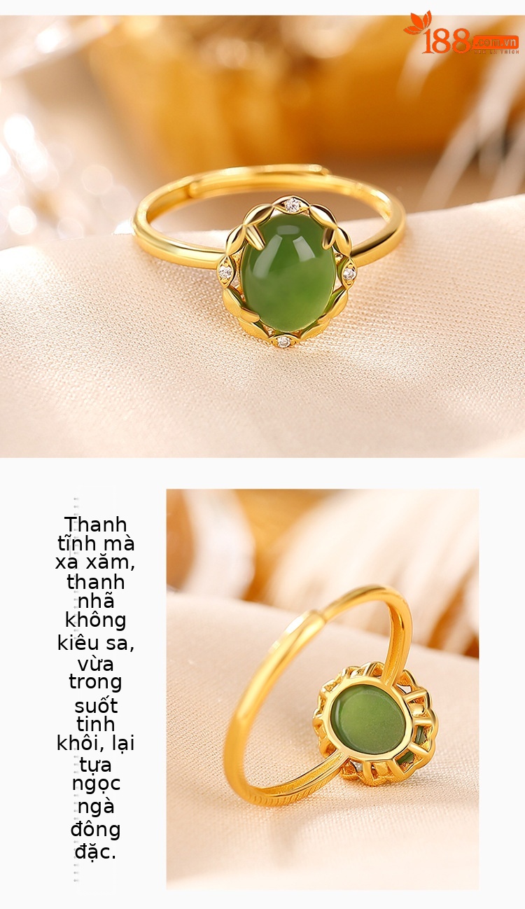 Nhẫn nữ bạc S925 mặt trứng ngọc bích mạ vàng phong cách đơn giản thanh lịch — Kiểu mạ bạch kim, Kiểu mạ vàng chi tiết 3