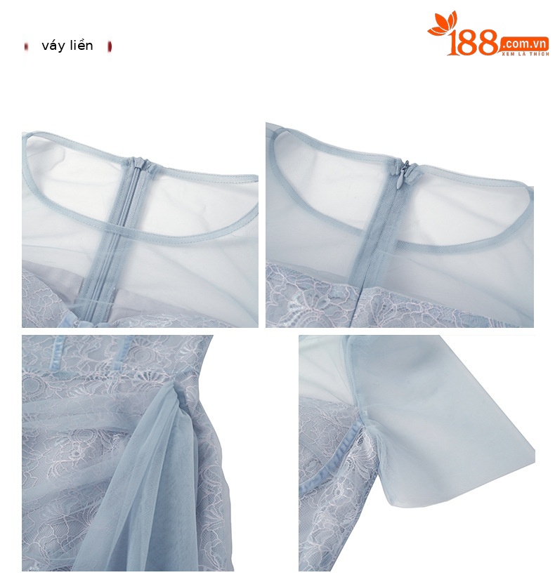 Váy maxi nữ voan quây thắt eo ren kiểu Pháp sang trọng — Màu cam bưởi chi tiết 2