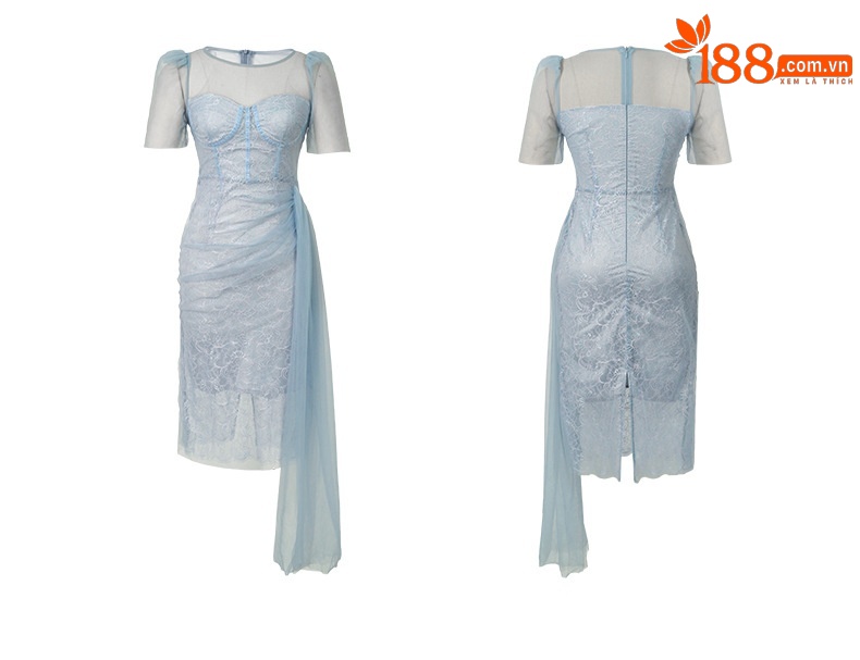 Váy maxi nữ voan quây thắt eo ren kiểu Pháp sang trọng — Màu cam bưởi chi tiết 5