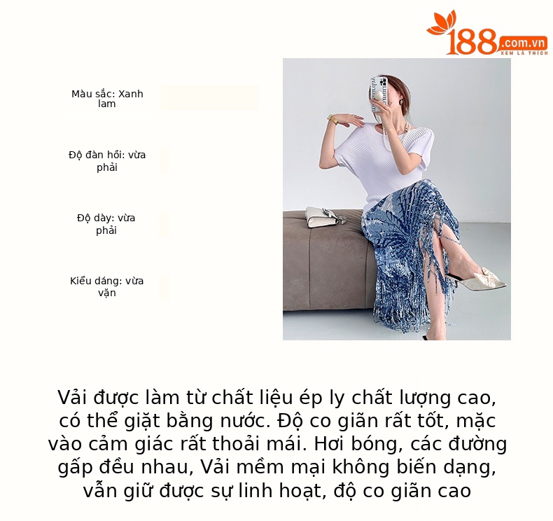 Chân váy xếp ly Mizhai in họa tiết bánh bèo phong cách Pháp — Váy nửa màu xanh lam chi tiết 3