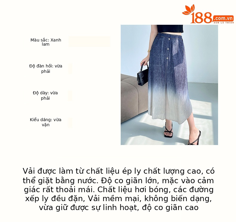 Chân váy xếp ly nữ cạp cao denim phối màu thời trang hè — Màu xanh lam chi tiết 3