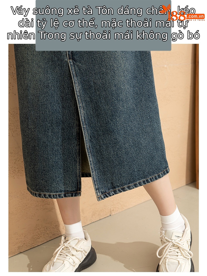 Chân váy denim cạp cao chữ A dáng dài vừa phong cách cổ điển tôn dáng — Màu xanh lam chi tiết 8